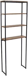 Sunnydaze 69-Inch 4-Tier Over-The-Toilet Shelf - Open Shelves, Veneer Finish and Black Iron Frame - Teak Color