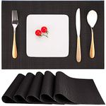 Myir JUN Table Mats Set of 6, Place Mats Table Placemats Washable Non-slip Heat Insulation Woven Vinyl for Kitchen Dinning Restaurant 18"X12" (Black)