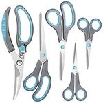 Asdirne Scissors, Kitchen Scissors with Sharp Stainless Steel Blades and Soft Handles, Multifunctional Scissors Set, 5Pcs, Blue/Grey