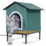 Heated Cat House for Indoor/Outdoor Use, Elevated/Insulated Feral Cat House, Heated Cat Bed with Pets Heating Pad, Warm House for Outside Stray Cats (Green,Medium)