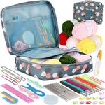 TheWooly Wonders Beginners Crochet Kit, Adults Include 5 Yarns, 59pcs Crochet Starter Kit for Beginners Kids, Crochet Hooks, Stitch Markers, Storage Bag, All in One (Dark Blue)