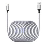 iPhone Charger 20FT/6M [Apple MFi Certified] Lightning Cable Extra Long iPhone Charging Cord Nylon Braided Fast Apple Charger Cable 2.4A for iPhone 12 11 Pro X XS Max XR/8 Plus/7 Plus/6/6s Plus-Silver