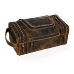 VC VINTAGE COUTURE Leather Toiletry Bag for Men Extra Large Leather Men's Toiletry Bag for Traveling Real Leather Dopp Kit for Men Leather Shaving Bag for Travel, BROWN, 9.3 x 5.5 x 4.5 Inches, Men's