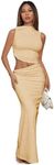 Verdusa Two Piece Sets For Women Going Out Tops and Bodycon Maxi Skirt Set Vacation Outfits Apricot Small