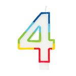 Vibrant Rainbow Border Number 4 Birthday Candle (7cm x 12cm) - Stunning Multi-Colored Party Decor - Uniquely Crafted for Celebratory Milestones - 1 Pc