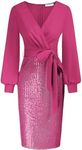 GRACE KARIN Sequin Wedding Guest Dresses for Women Wear to Party Bodycon with Belt Amaranth XXL