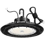 YXL UFO LED High Bay Lights 150W 22500LM, 0-10V Dimmable AC100-277V DLC/ETL Listed 5000K Daylight. High Bay Led Lights for Warehouse Factory Workshop Barn Garge - with 5ft US Plug & Hook, Safety Rope