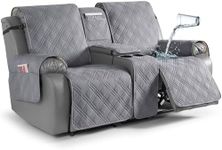 TAOCOCO Loveseat Recliner Cover with Center Console, 100% Waterproof Pet Cover for Dual Recliner with Straps Design, Split Reclining Loveseat Cover Furniture Pet&Kids Protector (2 Seater, Gray)