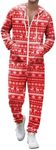 Ekouaer Christmas Onesie Adult Hooded Zipper Mens 0nesie Pajamas Soft One Piece Pajamas for Men with Pocket