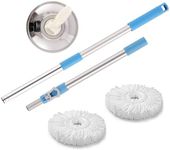 Mop Handle with 2 Replacement Heads - 360° Rotating, Spinning, Washable, Reusable & Extendable - Mops for Cleaning Floors - Heavy Duty Spin Mop Head and Stick (Blue White)