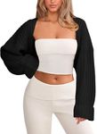 OZICERD Chunky Knit Bolero Shrug Cardigan Sweater for Women Fall Open Front Long Arm Sleeve Crop Cardigan Chandail Femme Black M