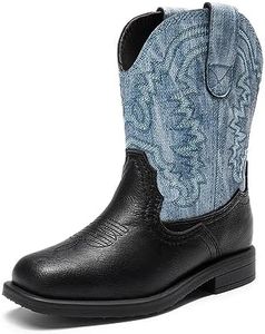 DREAM PAIRS Little Boys Girls Kids Cowboy Boots Western Square Toe Riding Mid Calf Boots Sdbo2307K Blue/Black Size 12 Little Kid
