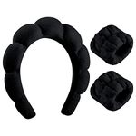 Sponge Spa Headband for Women, Black Makeup Headband and Wrist Washband Set Skincare Headbands for Face Washing, Shower, Makeup Removal