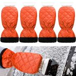 Cutecrop 4 Pcs Ice Scraper with Glove for Car Windshield with Mitt Snow Scraper Remover with Fleece Glove Waterproof Snow Removal for Cars with Foam Grip for Window Auto Winter (Orange)