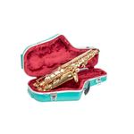 Crossrock ABS Alto Saxophone Case – Contoured Mint Blue Finish, Burgundy Velvet Interior, Accessory Pocket, Security Lock & Detachable Strap