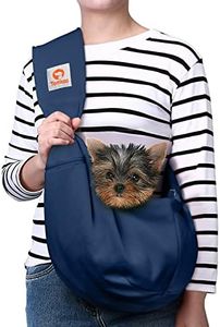 Tomkas Small Dog Sling Carrier - Zipper Pocket & Adjustable Strap - for 3-10 lbs Pets(Dark Blue)