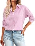 Zeagoo Button Down Shirts for Women Classic Pink Striped Shirt Long Sleeve Oversized Office Work Blouses Tops