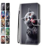 Flip Case for Lenovo Motorola Moto E13 Animal Print Pattern Design with Card Holder Leather Wallet Phone Cover for Girls Boys Women Men - Funny Cat