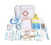 TOYARTSY Wooden Children's Medical Toys Kit with white Storage Box - Ideal Doctor Set for Kids Pretend Play Role Playset, Role play toys for Children