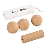 Navaris Cork Massage Roller Ball Set (3 Pieces) - Includes Cork Peanut Roller, Cork Massage Ball, Cork Mini Roller - Rollers for Back and Muscles