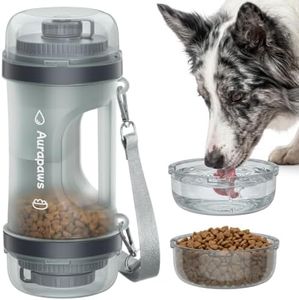 Aurapaws Portable Large Dog Water Bottle, 33.5 oz Leak Proof Travel Drinking & Food Feeder Dispenser, Puppy Water Dispenser Bowl, Pet Hydration Bottle for All Breeds, BPA-Free, Outdoor Walking, Hiking