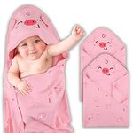 DOKMA - Pink Hooded Baby Towel, 100 % Organic Cotton, Ultra Soft and Absorbent Bath Towels for Baby, Toddler, Infant - Perfect for Baby Shower