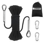 NewDoar 14KN Static Climbing Rope 8mm(5/16in) Accessory Cord Equipment 33FT(10M) 66FT(20M) 98FT(30M) 165FT(50M) Escape Rope with 2 Carabiners for Ice Climbing Equipment Fire Rescue Rope-Black/10M