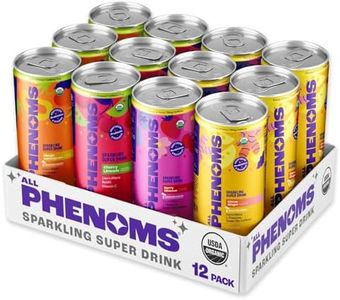 All Phenoms Sparkling Organic Prebiotic & Probiotic Drink - Adaptogen Mushroom Blend (Lions Mane & Reishi), L-Theanine, Caffeine, Fiber, Vitamins B12, C, & Zinc Gluconate - Variety Pack, 12 Pack