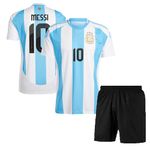 Messi 10 Home Boys Argent Football Jersey Set with Shorts (Kid's, Boy's & Men's) (10_11 Years, Multicolor)