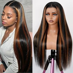 34 Inch 13x6 Full Real Skinlike HD Lace Front Wig Human Hair Pre Plucked 200 Density Straight 1B/30 Highlight Ombre Wigs 100% Raw Human Hair No Synthetic Blend No Tangle / Shedding Triple Lifespan 3X