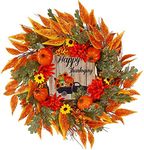 MAGGIFT Fall Wreath, 17 Inch Thanksgiving Wreaths for Front Door, with Artificial Maple Leaves, Sunflowers and Pumpkins, Ideal for Autumn Harvest Wall Indoor Outdoor Decorations