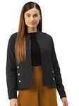 Cottinfab Women Black & White Striped Lightweight Open Front Jacket