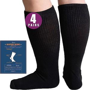 Bulinlulu Extra Wide Socks for Swollen Feet- Diabetic Socks for Men,Bariatric Socks Edema Socks,Cast ,Lymphedema Socks, 4 Black Pairs, 3X-Large