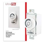 Honeywell UltraPro 24-Hour Mechanical in-Wall Timer, Dial Timer, 30-Minute Intervals, Push Pins, Neutral Wire Required, Override Switch, Single-Pole, Ideal for Lights, LED, CFL, 41092, White