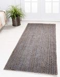 Unique Loom Braided Jute Collection Hand Woven Natural Fibers Gray Runner Rug (3' x 6')