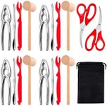 19Pcs Seafood Tool Set Nut Cracker Set Include 4 Lobster Crab mallets, 4 Crab Crackers, 4 Lobster Shellers, 4 Crab Leg Forks/Picks, 2 Seafood Scissors& Storage Bag