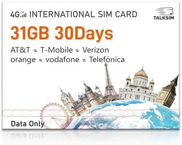 International Data SIM Card 31GB for 30 Days –4G LTE Coverage 45 Countries in USA,UK,Europe,Asia and Africa Prepaid Travel Data Only SIMCARD for Unlocked WiFi Mobile Hotspot,Phones&Tablet–No Contract