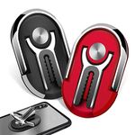 2pcs New Multipurpose Smartphone Finger Ring Bracket, 360° Rotatable,Car Phone Holder, Air Vent Mobile Phone Mount (Black + red)