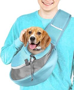 Cuddlissimo! Pet Sling Carrier - Small Dog Puppy Cat Carrying Bag Purse Pouch -For Pooch Doggy Doggie Yorkie Chihuahua Baby Papoose Bjorn -Travel Front Backpack Chest Body Holder Pack To Wear (Blue-L)