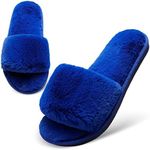 JOINFREE Fur Slide for Women Fluffy Fur Slippers Slide Fuzzy Sandals Flip Flop Indoor Outdoor Blue 7.5-8.5 M