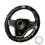 coofig Steering Wheel Covers with Bling Diamond,Universal Leather Anti-Slip Car Steering Wheel Cover Sparkly Crown Car Accessories for Women Ladies (Black)