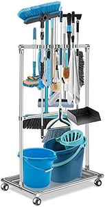 Broom Holder Organizer Movable Closet Storage Cabinet Mop Rack Floor Standing Cleaning Tool Cart For Garden Garage Schools Hotels Hospitals Factories Property Companies Restaurant (10 Racks)