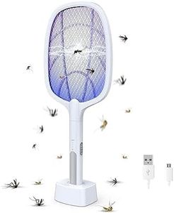 2-in-1 Rechargeable Mosquito Killer Racket with UV Light Lamp, Bug Zapper with Base Stand, 3200V High-Voltage Grid for Indoor & Outdoor Use (Mosquito Killer Racket)