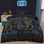 OHS Gaming Bedding Single Duvet Covers, Winter Quilt Cover Ultra Soft Comfy Black Bedding for Boys Single Duvet Covers Set Boys Duvet with Pillowcase