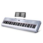 Rosen P51 Full Size Weighted Keyboard 88 Key Beginner Digital Piano, Portable Electric Piano with Sustain Pedal and Power Supply, Silver