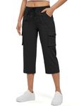 JHMORP Women's Capris Cargo Hiking Pants Lightweight Quick Dry Travel Outdoor Casual Shorts 3/4 Pants with Pockets (Black,CA XL)