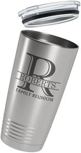 Personalized 20oz (17 Colors) Insulated Stainless Steel Tumbler Cup with Lid, Custom Etched, Customized Engraved Father’s Day Gift Idea for Women Men Her Him, Halpert Monogram Initial Name (Stainless)