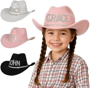 Feraurae Personalized Toddler Cowboy Hat Age 2-8 Custom Name Rhinestone Cowgirl Hat for Girls Boys Western Hats for Kids Baby
