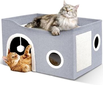 Foldable Cat House,Cat Beds for Indoor Cats, Soft & Warm Indoor Cat House with Ball Hanging, Breathable Ventilated & Washable Cat Apartment, Design of Doors & Windows Suitable for Cats & Kittens