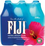 FIJI Natural Artesian Water 330 mL / 11.15 Fl Ounce Bottle (Pack of 6) - 100% Recycled Plastic